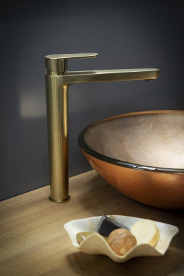 Смеситель высокий для раковины чаши однорычажный ALEXIA 3602 золото брашированное (XL) Ramon Soler фото в интернет-магазине Русалия