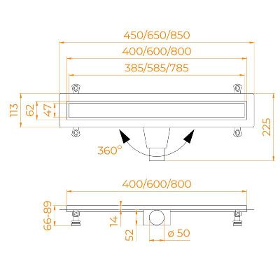 Душевой лоток Drain Leo-31 с универсальной решеткой, 40 см RGW фото в интернет-магазине Русалия