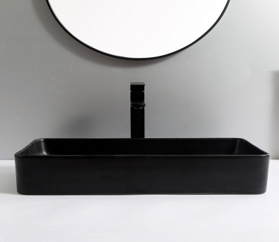 Раковина накладная прямоугольная черная матовая 9396MB CeramaLux фото в интернет-магазине Русалия