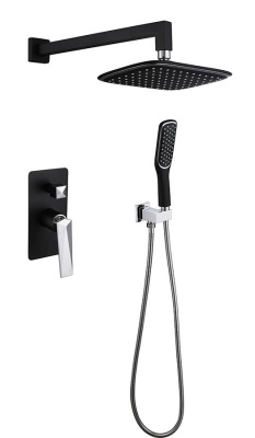 Смеситель встроенный + верхний душ + ручной душ ЧЕРНЫЙ+ХРОМ 374-B фото в интернет-магазине Русалия