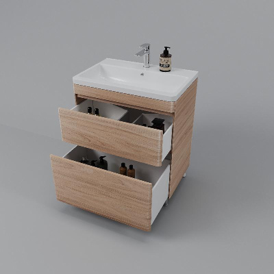 Тумба напольная "Атлантика 70", Люкс ясень перламутр, PLUS + Умывальник Атлантик 70 фото в интернет-магазине Русалия