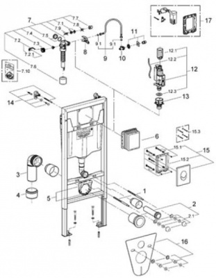 Инсталляция в сборе 4 в 1 для подвесного унитаза Grohe Rapid SL 38750001 фото в интернет-магазине Русалия