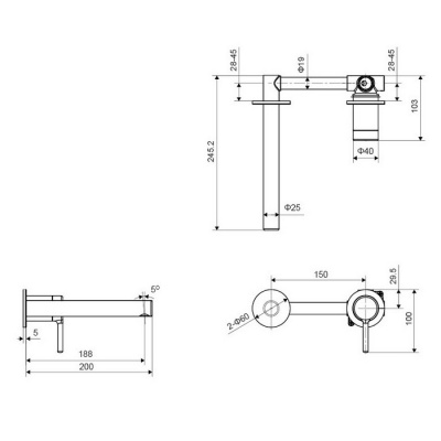 Смеситель для умывальника скрытого монтажа EXCELLENT Pi AREX.1214GL (золото) фото в интернет-магазине Русалия
