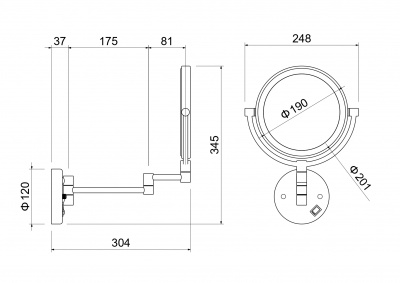 Зеркало косметическое настенное с подсветкой 5х AQUATEK, матовый черный AQ4912MB фото в интернет-магазине Русалия