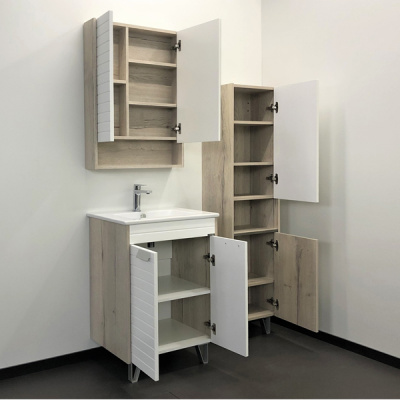 COMFORTY. Шкаф-колонна "Клеон-40" белый/дуб дымчатый фото в интернет-магазине Русалия