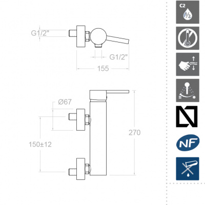Смеситель для душа однорычажный наружнего монтажа DRAKO 3308S Ramon Soler фото в интернет-магазине Русалия