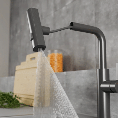 Смеситель для кухни с выдвижной лейкой RUSH Tinos (TI3732-18Grey) фото в интернет-магазине Русалия