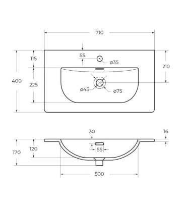 Керамическая раковина BB-8099-3-70, 710x400x170 Belbagno фото в интернет-магазине Русалия