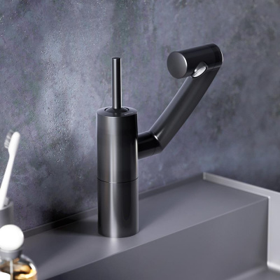 290217364 Arc смеситель для умывальника, поворотный излив 186 мм (черный) фото в интернет-магазине Русалия