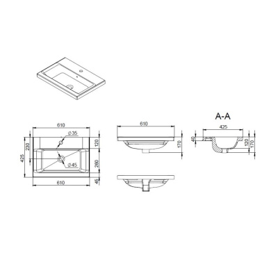 M90WCC0602BM GEM, Раковина мебельная, керамическая, 60 см, встроенная, цвет: черный матовый Am.Pm фото в интернет-магазине Русалия