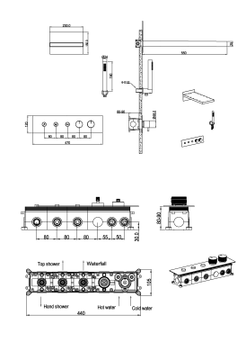 Встроенная душевая система FUSION с термостатом, трехпозиционная BLACK 131-B фото в интернет-магазине Русалия