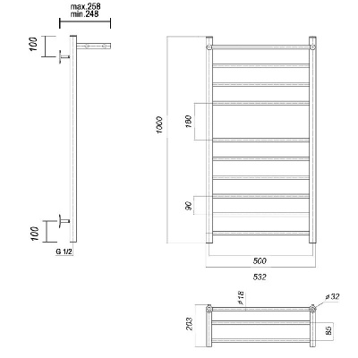 Водяной полотенцесушитель Медея сп П10 500х1000, хром Domoterm фото в интернет-магазине Русалия