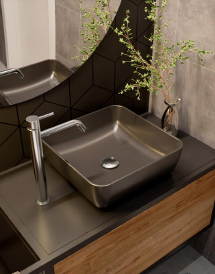 AQM5011 Раковина накладная квадратная, цвет черный матовый. 390x390x130 фото в интернет-магазине Русалия