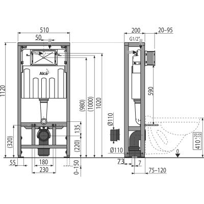 Инсталляционная система для подвесных унитазов отдельностоящая AM116/1120 SOLOMODUL ALCAPLAST фото в интернет-магазине Русалия