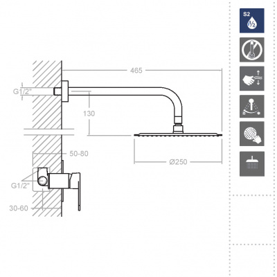 Встраиваемая душевая система с тропическим душем ALEXIA K3618012 Ramon Soler фото в интернет-магазине Русалия