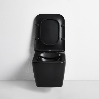 BOND F04-108 Унитаз подвесной безободковый черный с сиденьем с микролифтом фото в интернет-магазине Русалия