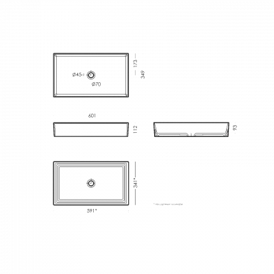 Раковина накладная прямоугольная Novel 60 Slim NOV60SLWB01S Sanita Luxe фото в интернет-магазине Русалия