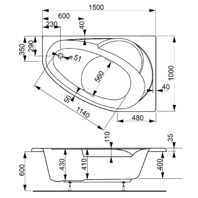Акриловая ванна VAGNERPLAST FLORA 150x100 left VPBA151FLA3LX-04 фото в интернет-магазине Русалия