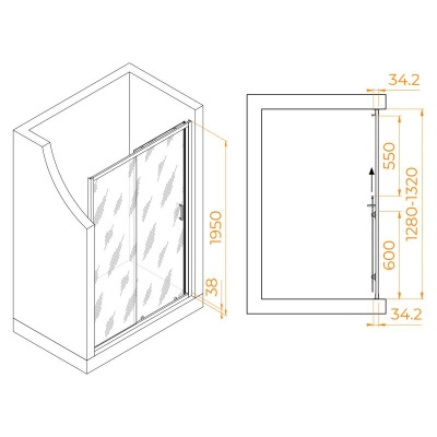 Душевая дверь RGW PA-14Gr 1300, стекло прозрачное, профиль серый фото в интернет-магазине Русалия