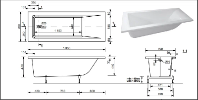 Ванна прямоугольная "FIXEN" 1800х700 VS18070 из литьевого мрамора Shruders фото в интернет-магазине Русалия