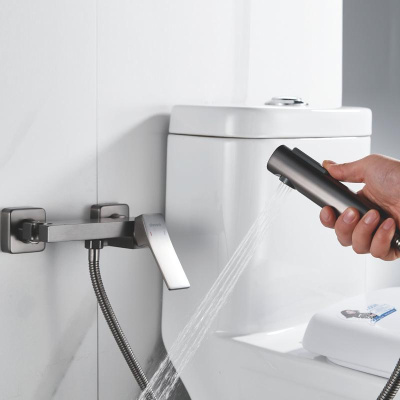 Гигиенический душ со смесителем Shevanik S4005T-1, оружейная сталь фото в интернет-магазине Русалия