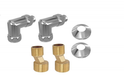 Комплект фитингов для нижнего подключения водяных полотенцесушителей типа лесенка Aquatek ( уголок со сгоном 3/4х1/2 - 2 шт + эксцентрик 3/4х1/2 - 2 шт + отражатель 3/4 - 2 шт), цвет хром AQ 3020CH фото в интернет-магазине Русалия