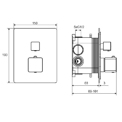 Смеситель термостатический для душа скрытого монтажа EXCELLENT Keria AREX.2048BL (черный мат) фото в интернет-магазине Русалия