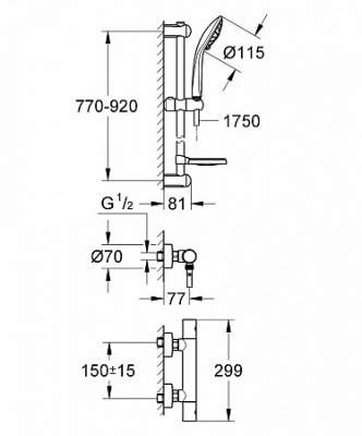Термостат с душевым гарнитуром Grohtherm 1000 Cosmopolitan 34321000 Grohe фото в интернет-магазине Русалия