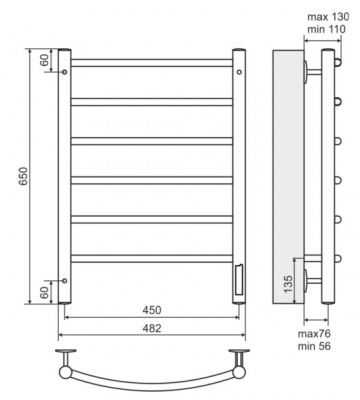Полотенцесушитель электрический Классик П6 450x650, черный (RAL 9005 матовый) 4660059930350 Terminus фото в интернет-магазине Русалия