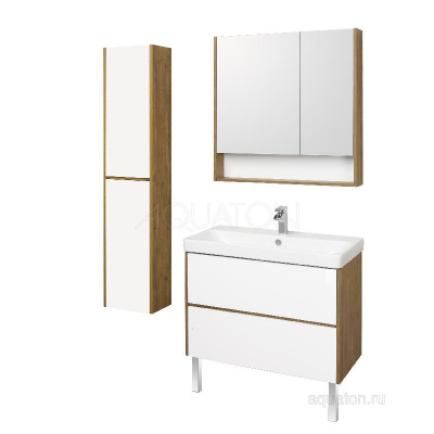 Тумба под раковину AQUATON Сканди 90 белая, дуб рустикальный 1A251901SDZ90 фото в интернет-магазине Русалия