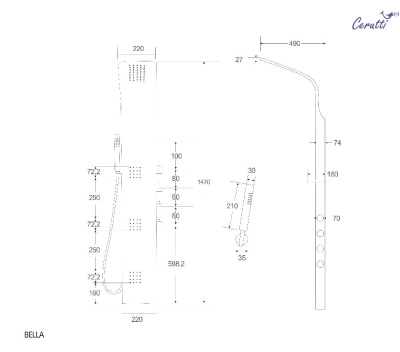 Панель BELLA B душевая из нержавеющей стали с форсунками Ceruttispa CT9254, цвет черный фото в интернет-магазине Русалия