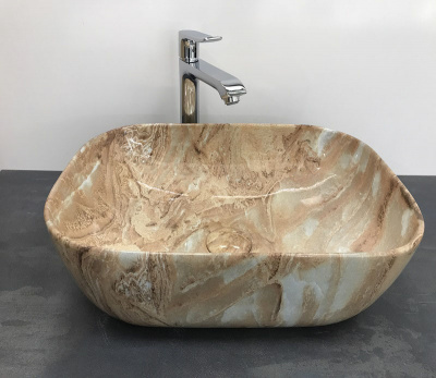 Раковина накладная прямоугольная под бежевый камень MNC 548 CeramaLux фото в интернет-магазине Русалия