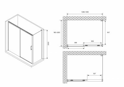 Душевой уголок ABBER Komfort AG93130B-S102B 100х130 прямоугольный, профиль черный, прозрачное стекло фото в интернет-магазине Русалия