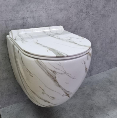 Унитаз подвесной Ceramalux 2213-K белый мрамор фото в интернет-магазине Русалия