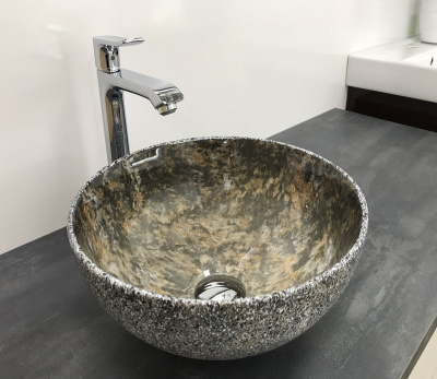 Раковина накладная круглая под черно-бежевый камень MNC 486 CeramaLux фото в интернет-магазине Русалия