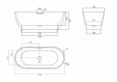 Ванна из искусственного камня ABBER Frankfurt AM9941 белая матовая 170х75х60 см фото в интернет-магазине Русалия