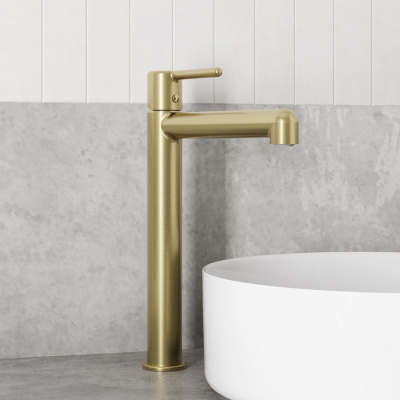 Смеситель для настольного умывальника, золотой матовый, Aiger, IDDIS (AIGMG01i01) фото в интернет-магазине Русалия