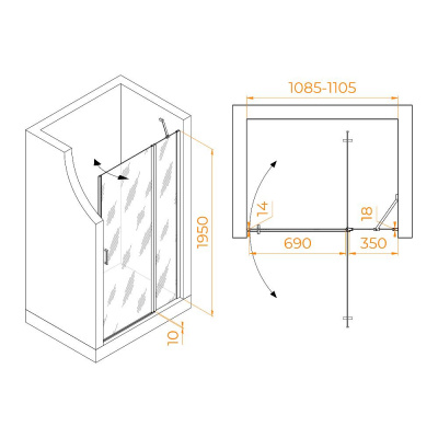 Душевая дверь RGW LE-004Gr 1100, стекло прозрачное, профиль серый фото в интернет-магазине Русалия