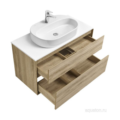 Тумба под раковину AQUATON Либерти 100 2 ящика, дуб эльвезия 1A279601LYC70 фото в интернет-магазине Русалия