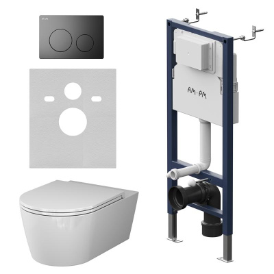 IS90138.8F1701 Инсталляция с клав PrimeFit L, мат.черный, с подвес унит Func 54 FlashClean с сид м/лифт Am.Pm фото в интернет-магазине Русалия