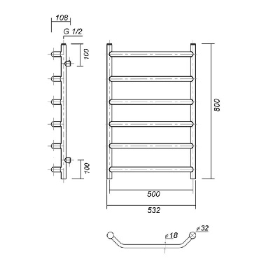 Водяной полотенцесушитель Лаура П6 500x800 , золото глянец Domoterm фото в интернет-магазине Русалия