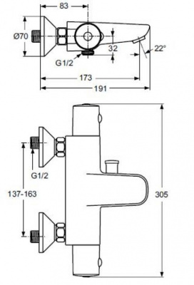 Смеситель термостатический для ванны Ceratherm 50 A5550AA Ideal Standard фото в интернет-магазине Русалия