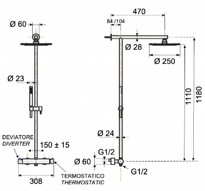 Душевая система термостатическая Remer X Style INOX SSXT37UFM25, нержавеющая сталь фото в интернет-магазине Русалия