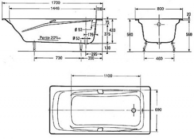 Чугунная ванна JACOB DELAFON REPOS E2918 170х80 фото в интернет-магазине Русалия