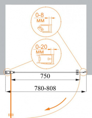 Распашная дверь для душа 80 ELENA-W-B-1-80-C-Cr Cezares фото в интернет-магазине Русалия
