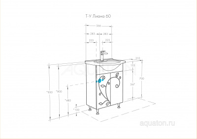 Тумба-умывальник Лиана 60 1A163101LL010 + Раковина Байкал-60 1WH109652 Акватон фото в интернет-магазине Русалия