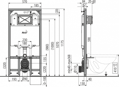 Инсталляционная система для подвесных унитазов Sadromodul Slim AM1101/1200 ALCAPLAST фото в интернет-магазине Русалия
