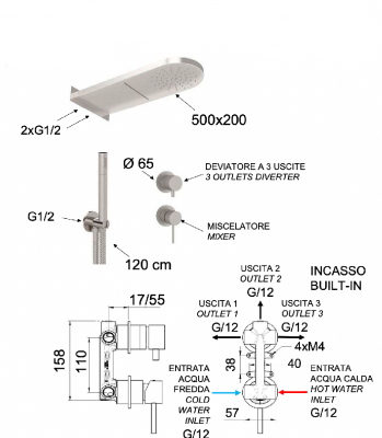 Душевая система Remer X Style INOX SSX93PS02MMCA, нержавеющая сталь фото в интернет-магазине Русалия