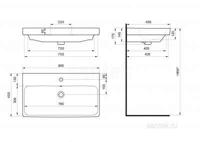 Раковина Santek Адриана 80 отверстие под смеситель 1WH501772 фото в интернет-магазине Русалия