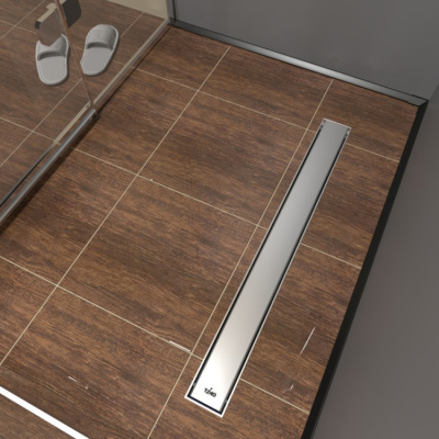 К-т водоотводящий желоб SP10-800 из пластика, с порогами из нерж. стали + Декор. вставка PG10-800 фото в интернет-магазине Русалия